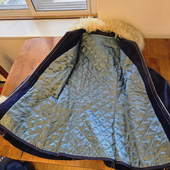 Rare Vintage 60s 70s Blue Velvet Penny Lane Jacket Faux Fur Trim Mod Boho S/M - Picture 10 of 10